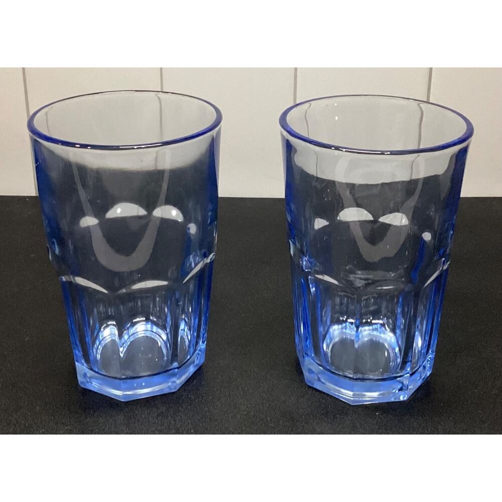 Libbey Crisa Ice Blue 5.25” Drink Glasses 8 Paneled Tumblers Set of 2